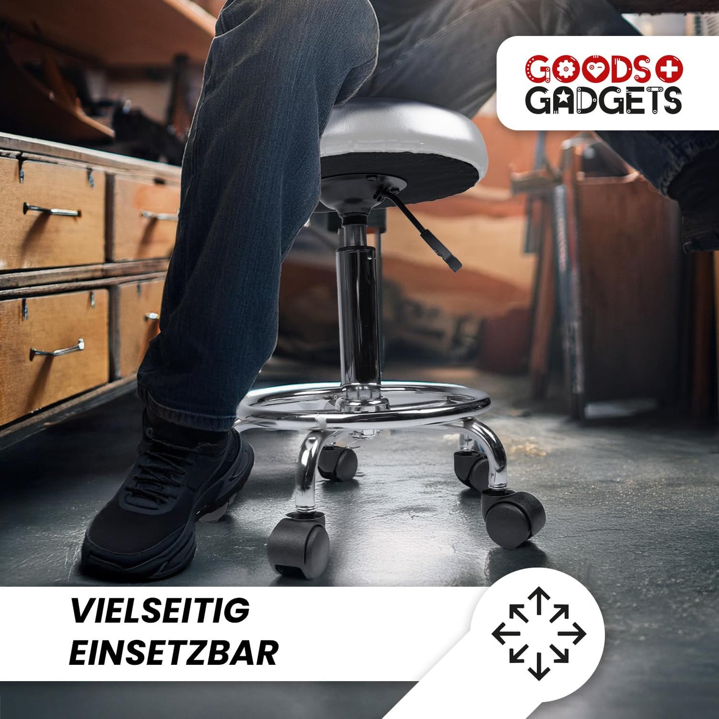Ergonomie rollbarer Arbeitshocker Drehhocker Barhocker Praxishocker Rollhocker höhenverstellbar, weiß