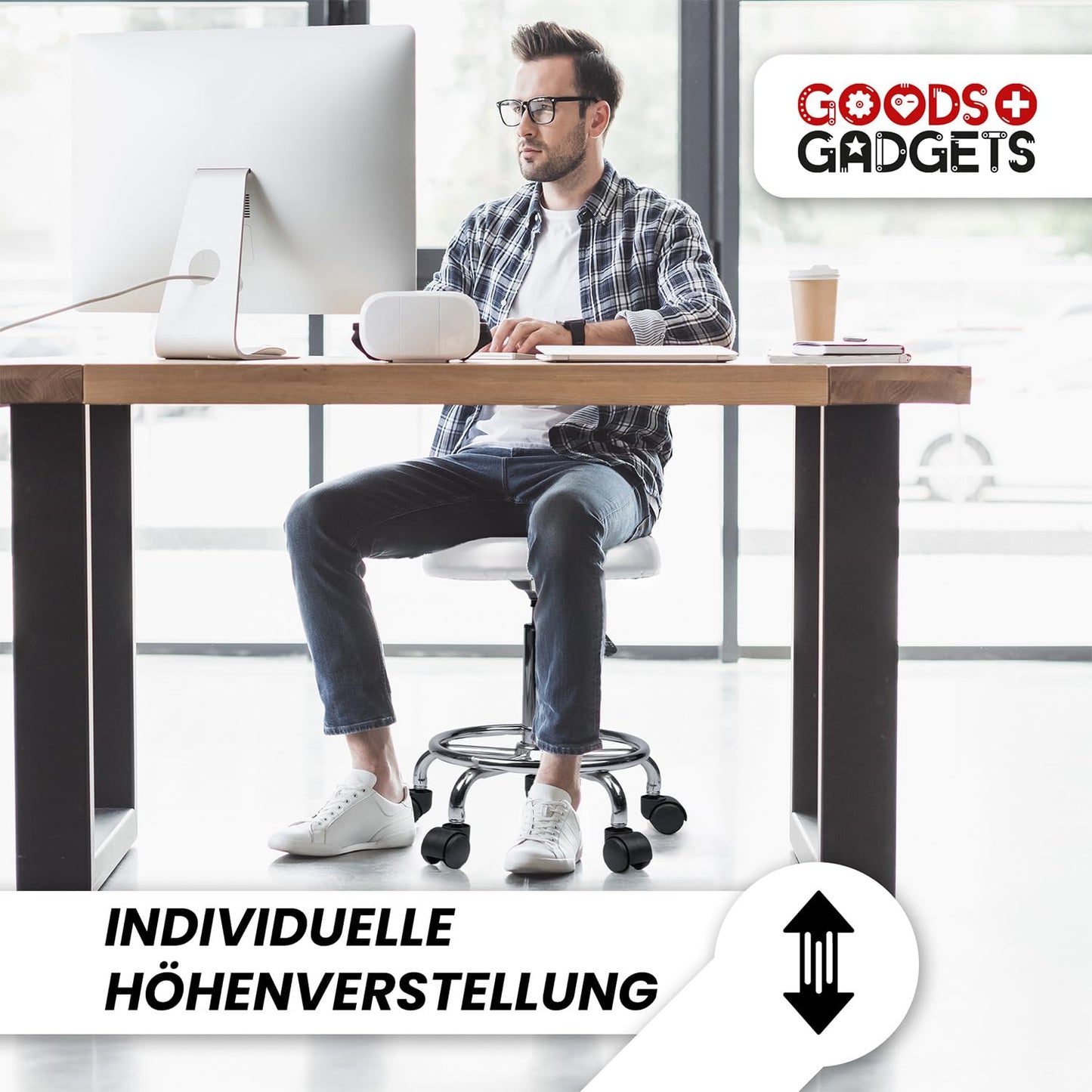 Ergonomie rollbarer Arbeitshocker Drehhocker Barhocker Praxishocker Rollhocker höhenverstellbar, weiß
