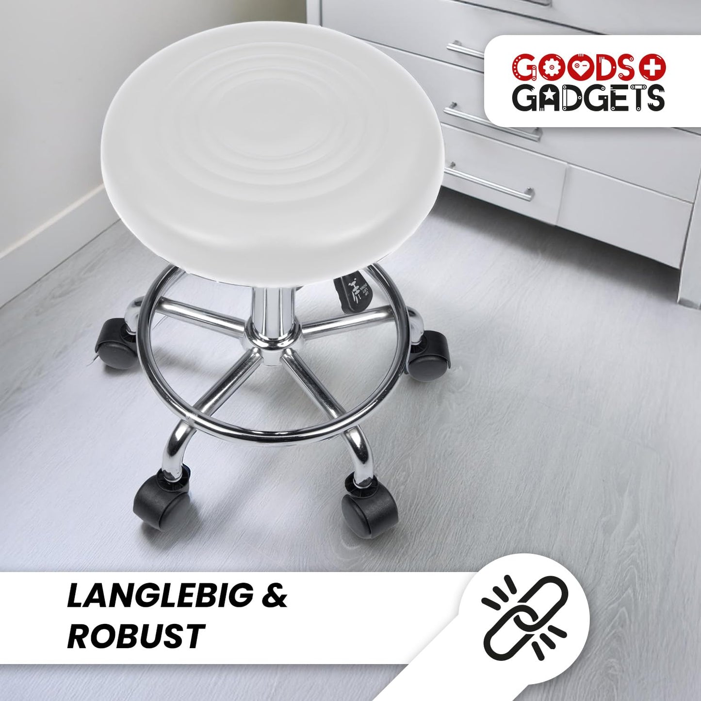 Ergonomie rollbarer Arbeitshocker Drehhocker Barhocker Praxishocker Rollhocker höhenverstellbar, weiß